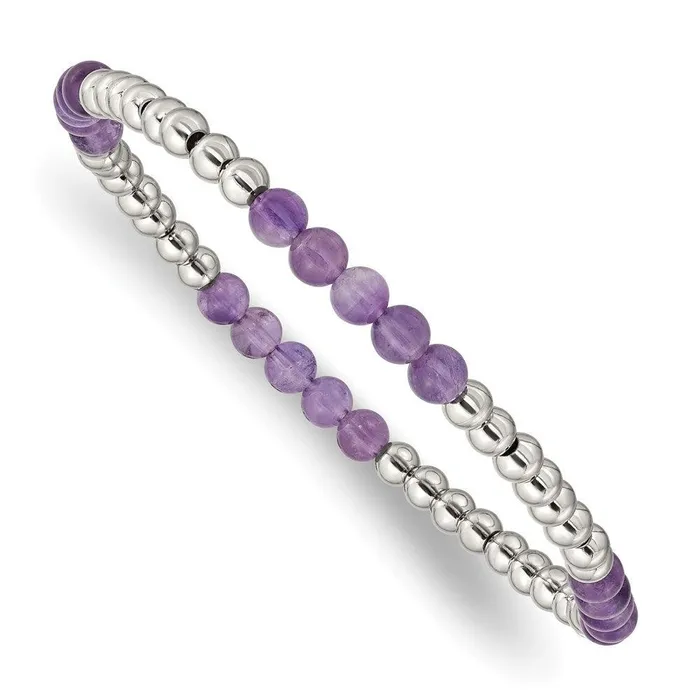 Chisel Stainless Steel Polished Purple Zebra Amethyst Beaded Stretch Bracelet Bracelets Chisel Stainless Steel Polished Purple Zebra Amethyst Beaded Stretch Bracelet Bracelets