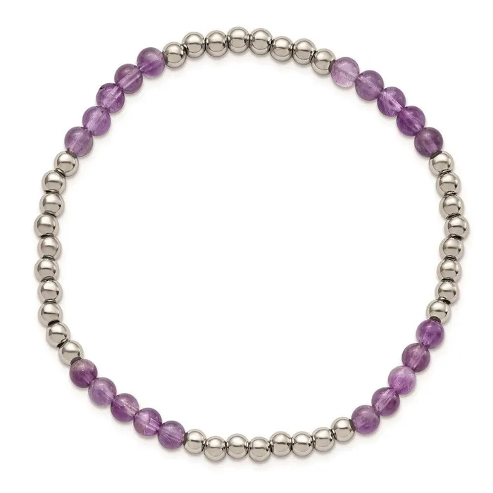 Chisel Stainless Steel Polished Purple Zebra Amethyst Beaded Stretch Bracelet Bracelets Chisel Stainless Steel Polished Purple Zebra Amethyst Beaded Stretch Bracelet Bracelets