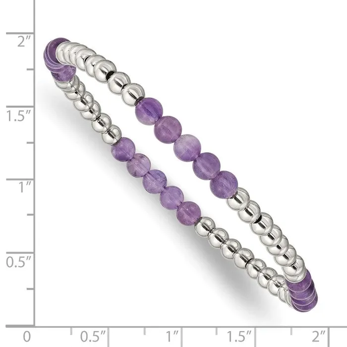 Chisel Stainless Steel Polished Purple Zebra Amethyst Beaded Stretch Bracelet Bracelets Chisel Stainless Steel Polished Purple Zebra Amethyst Beaded Stretch Bracelet Bracelets