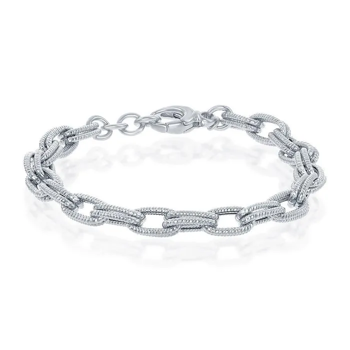 Classic Sterling Silver Rope Design Double Oval Linked Bracelet MADE IN ITALY Bracelets Classic Sterling Silver Rope Design Double Oval Linked Bracelet MADE IN ITALY Bracelets