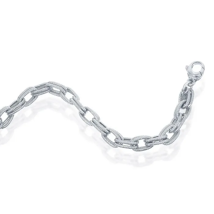 Classic Sterling Silver Rope Design Double Oval Linked Bracelet MADE IN ITALY Bracelets Classic Sterling Silver Rope Design Double Oval Linked Bracelet MADE IN ITALY Bracelets
