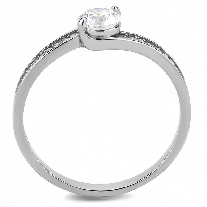 DA233 High polished no plating Stainless Steel Ring with AAA Grade CZ in Clear Alamode Rings