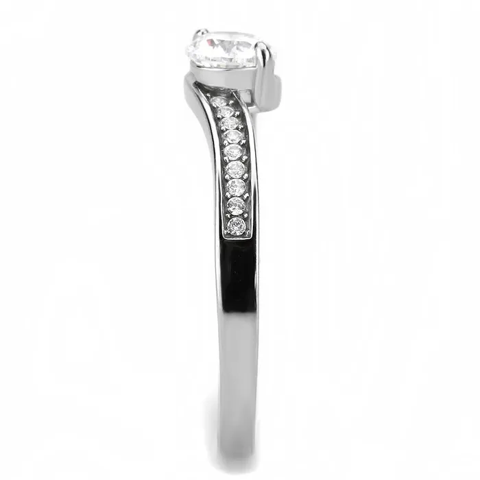 DA233 High polished no plating Stainless Steel Ring with AAA Grade CZ in Clear Alamode Rings