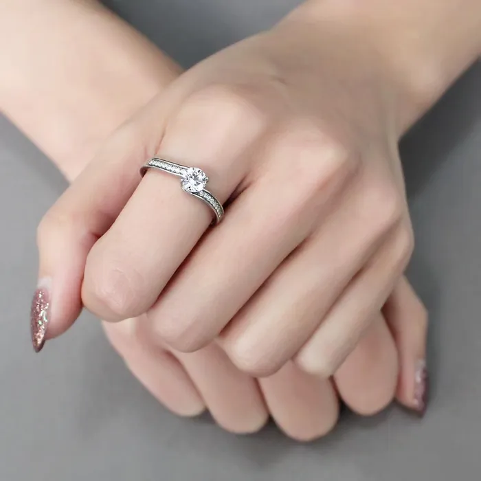 DA233 High polished no plating Stainless Steel Ring with AAA Grade CZ in Clear Alamode Rings