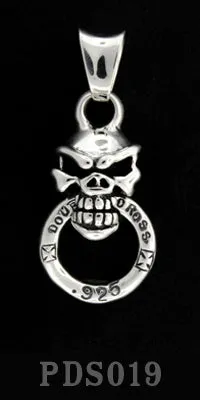 DCJ Rings Biting Speed Skull Pendant with Double Cross Ring