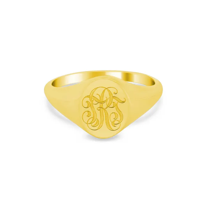 deBebians Rings Womens Oval Signet Ring Extra Small Hand Engraved Script Monogram deBebians Rings Womens Oval Signet Ring Extra Small Hand Engraved Script Monogram