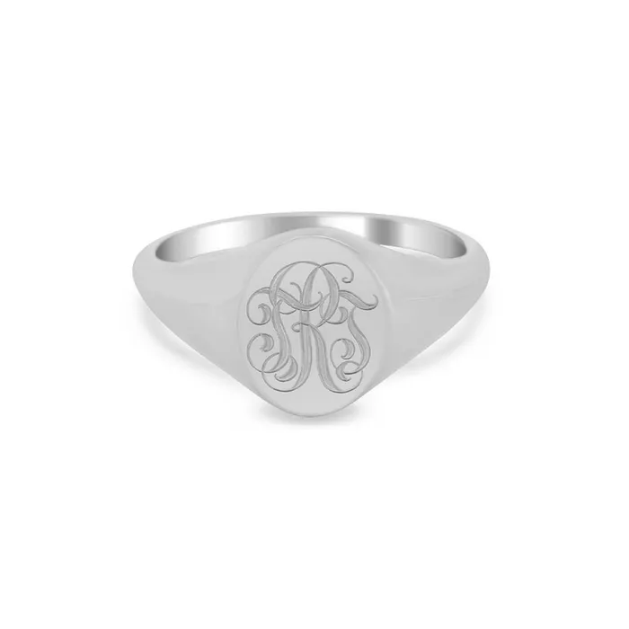 deBebians Rings Womens Oval Signet Ring Extra Small Hand Engraved Script Monogram