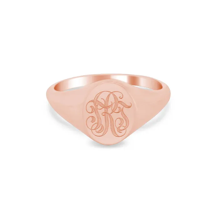deBebians Rings Womens Oval Signet Ring Extra Small Hand Engraved Script Monogram