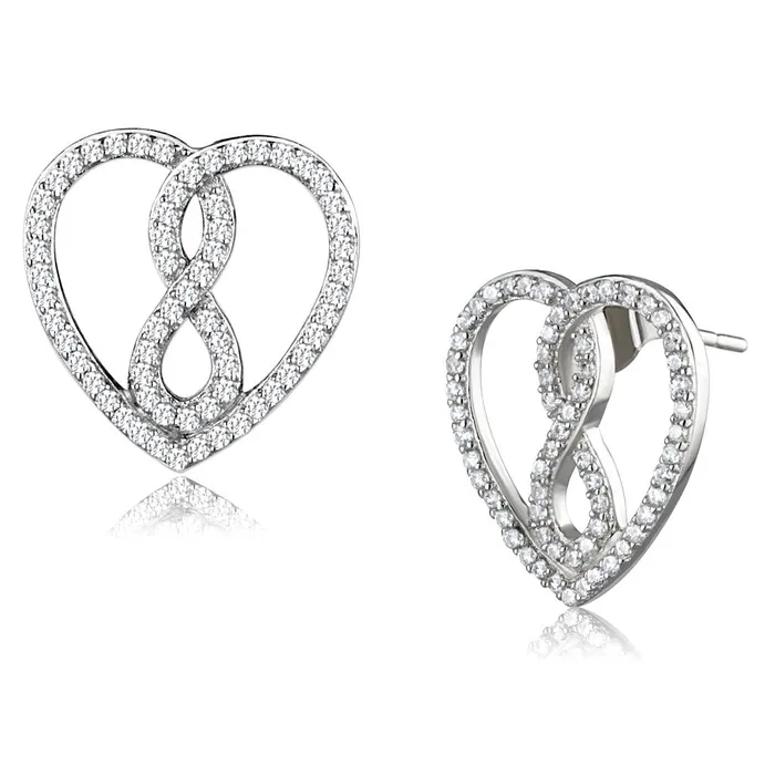 Earrings Alamode TS549 Rhodium 925 Sterling Silver Earrings with AAA Grade CZ in Clear