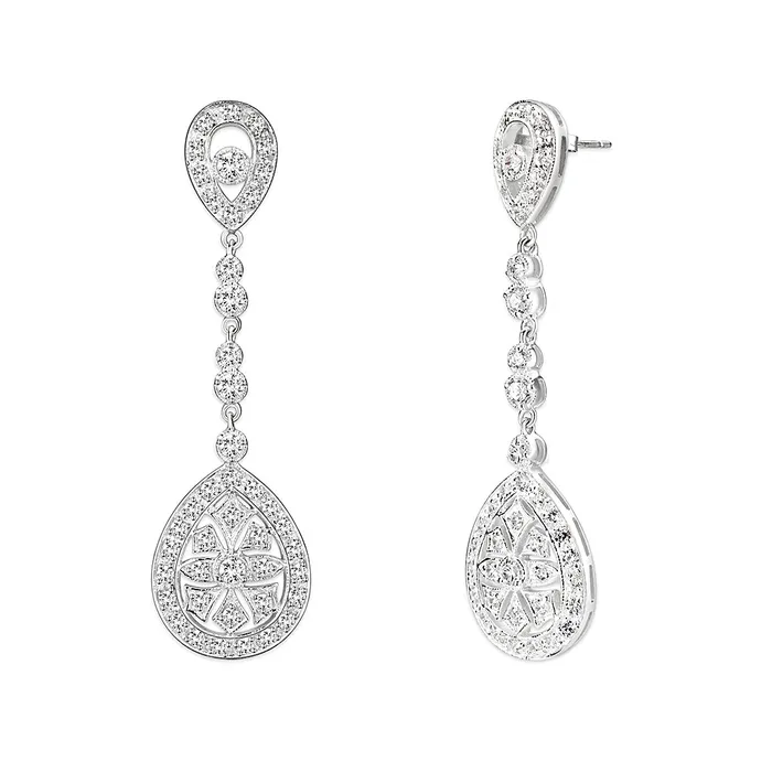 Earrings LO5W120 Sterling Silver Earrings with AAA Grade CZ in Clear Alamode