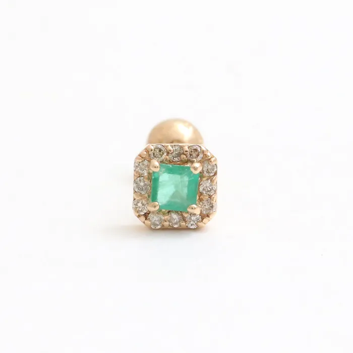 from J Shop Earrings Square Cut Emerald Halo Piercing