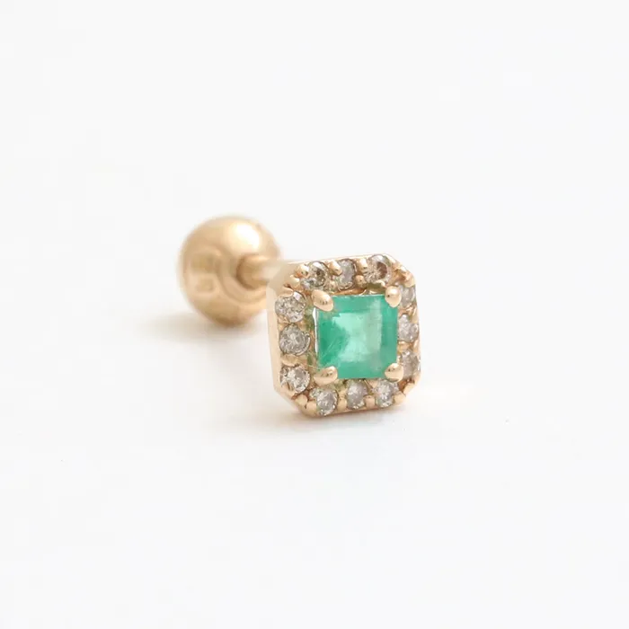 from J Shop Earrings Square Cut Emerald Halo Piercing