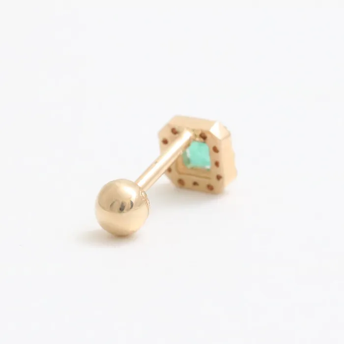 from J Shop Earrings Square Cut Emerald Halo Piercing