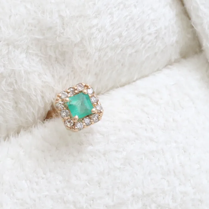 from J Shop Earrings Square Cut Emerald Halo Piercing