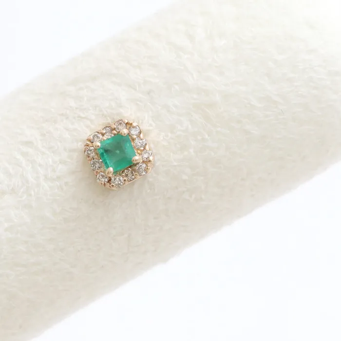 from J Shop Earrings Square Cut Emerald Halo Piercing