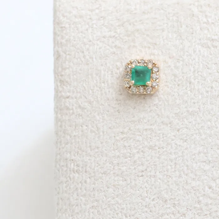 from J Shop Earrings Square Cut Emerald Halo Piercing