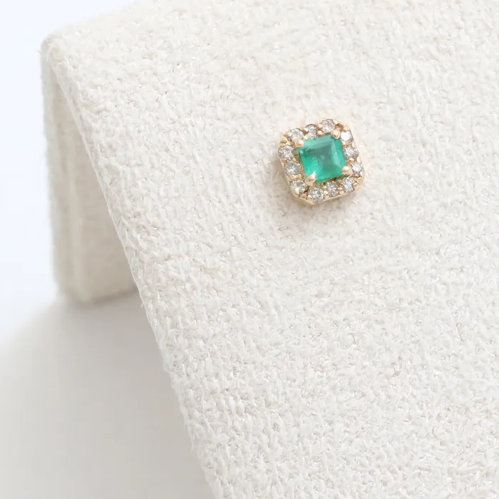 from J Shop Earrings Square Cut Emerald Halo Piercing