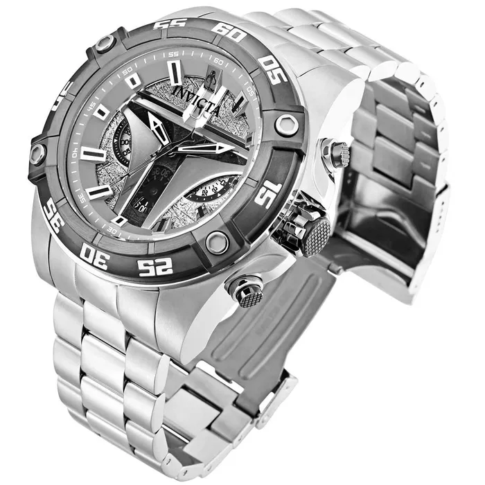 Invicta Bracelets Invicta Mens Chronograph Watch Star Wars Mandalorian Quartz Silver Bracelet 34987 Invicta Bracelets Invicta Mens Chronograph Watch Star Wars Mandalorian Quartz Silver Bracelet 34987