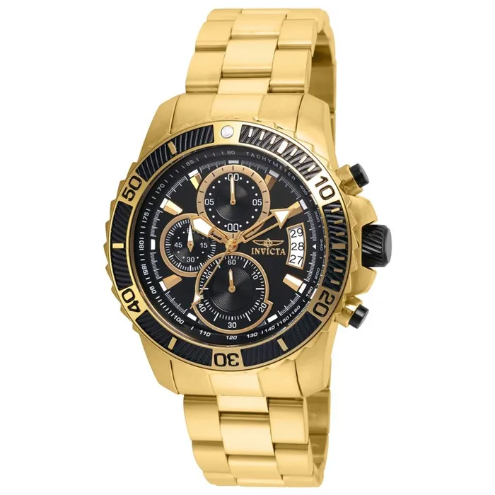 Invicta Invicta 22414 Mens Pro Diver Chronograph Black Dial Yellow Gold Steel Bracelet Watch Bracelets Invicta Invicta 22414 Mens Pro Diver Chronograph Black Dial Yellow Gold Steel Bracelet Watch Bracelets