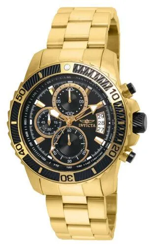 Invicta Invicta 22414 Mens Pro Diver Chronograph Black Dial Yellow Gold Steel Bracelet Watch Bracelets Invicta Invicta 22414 Mens Pro Diver Chronograph Black Dial Yellow Gold Steel Bracelet Watch Bracelets