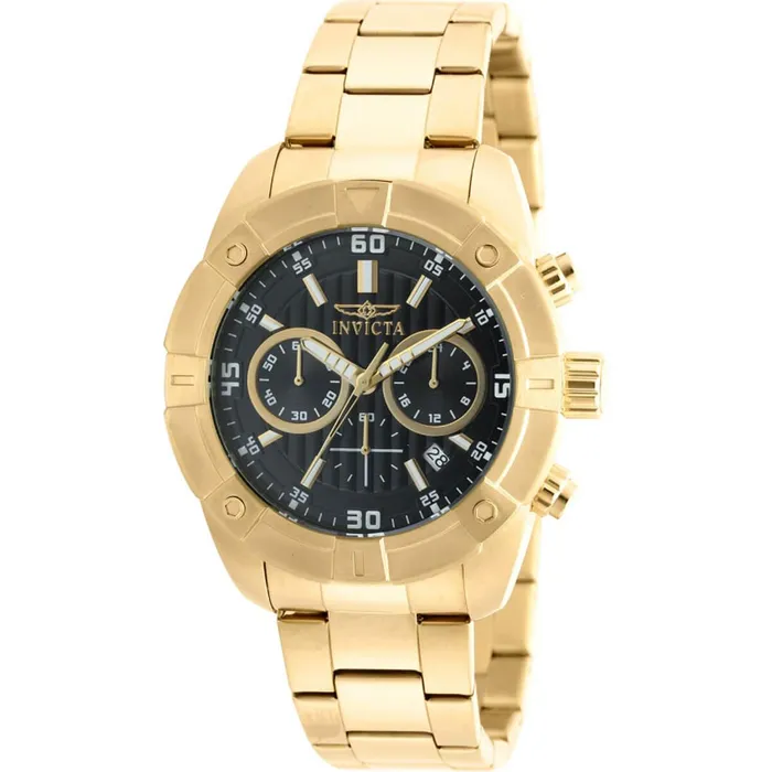 Invicta Mens Chrono Watch Specialty Black Dial Yellow Gold Bracelet 21470 Invicta Bracelets