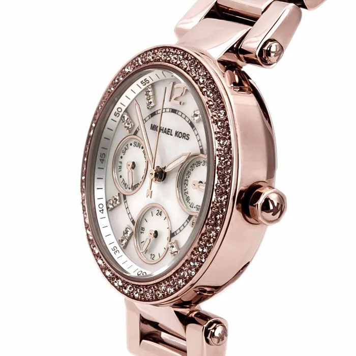 Michael Kors Michael Kors MK5616 Womens Parker Mini Rose Gold Steel Bracelet Crystal MOP Dial Day Date Watch Bracelets