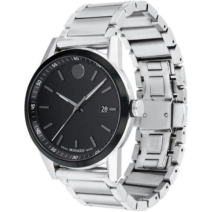 Movado Mens Watch Museum Sport Black Dial Steel Bracelet Date Display 0607557 Movado Bracelets