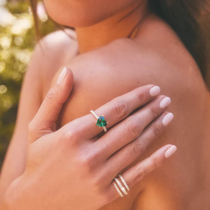 Rings anitako EMERALD HEART RING WITH DIAMOND BASKET AND BAND