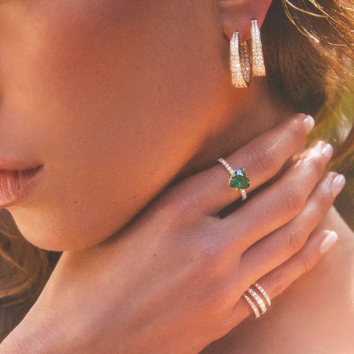 Rings anitako EMERALD HEART RING WITH DIAMOND BASKET AND BAND