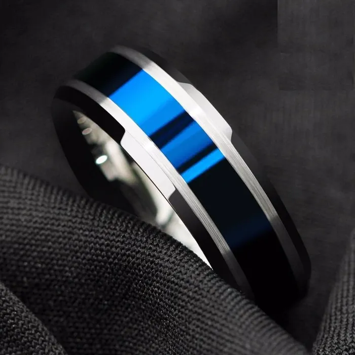 Rings ATOP Design Mens Fashion Stylish Silver Blue Tungsten Luxury Statement Ring Divine Inspiration Styles Rings ATOP Design Mens Fashion Stylish Silver Blue Tungsten Luxury Statement Ring Divine Inspiration Styles