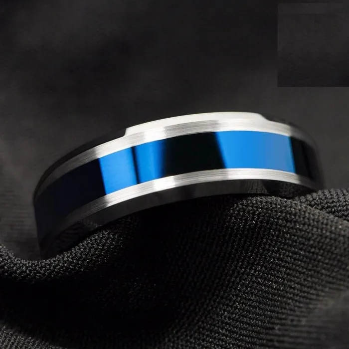 Rings ATOP Design Mens Fashion Stylish Silver Blue Tungsten Luxury Statement Ring Divine Inspiration Styles