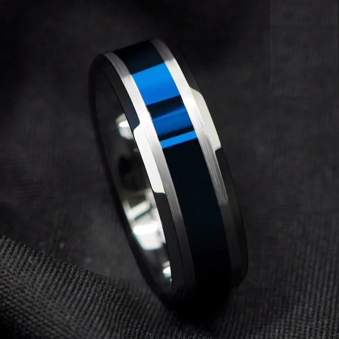 Rings ATOP Design Mens Fashion Stylish Silver Blue Tungsten Luxury Statement Ring Divine Inspiration Styles