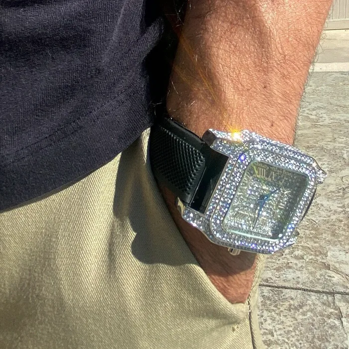Rings Bling Cartel Admin Mens Big Square Hip Hop Watch Silver Tone Flooded Out Black Band