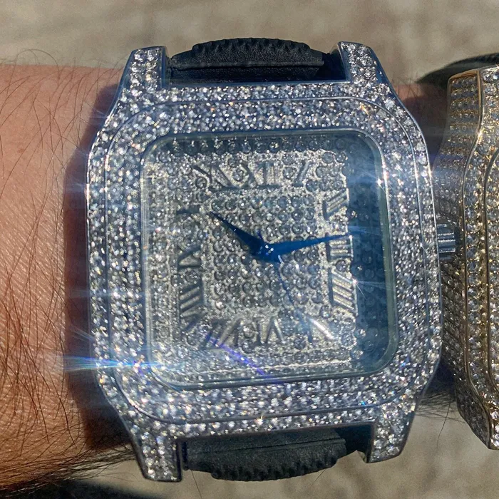 Rings Bling Cartel Admin Mens Big Square Hip Hop Watch Silver Tone Flooded Out Black Band