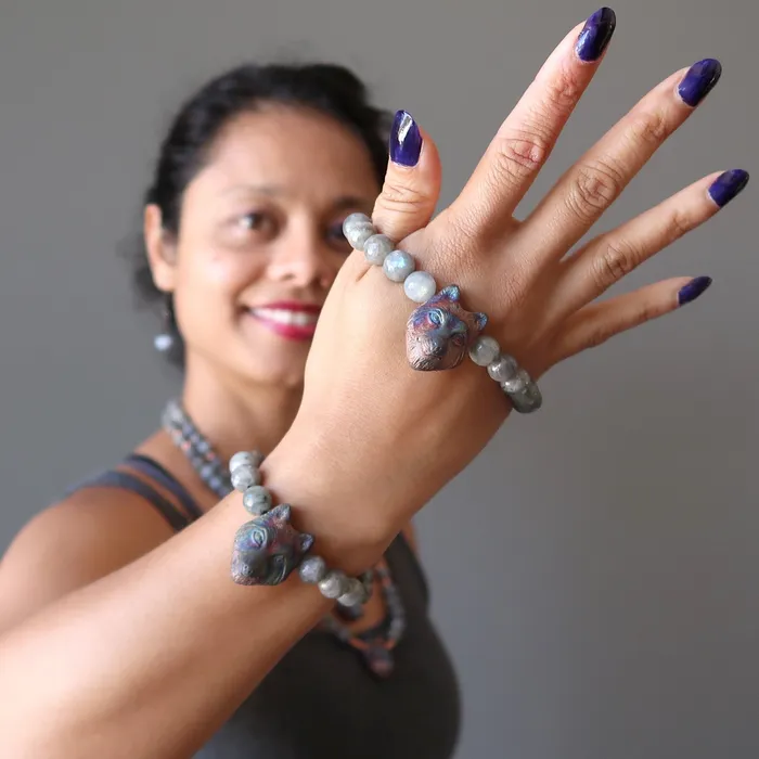 Satin Crystals Bracelets Labradorite Bracelet Rainbow Wolf Faceted Beads
