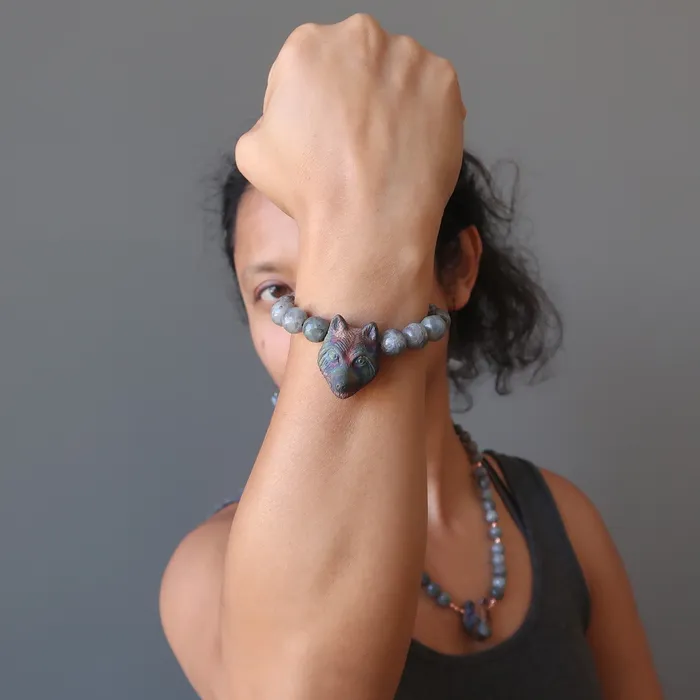 Satin Crystals Bracelets Labradorite Bracelet Rainbow Wolf Faceted Beads