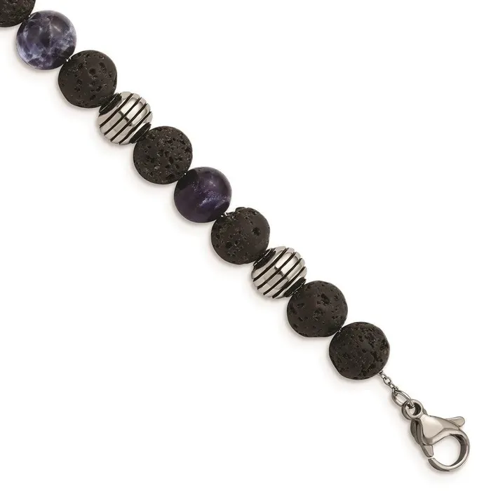 Stainless Steel Antiqued Polished Lava StoneSodalite w1in ext Bracelet Chisel Bracelets Stainless Steel Antiqued Polished Lava StoneSodalite w1in ext Bracelet Chisel Bracelets