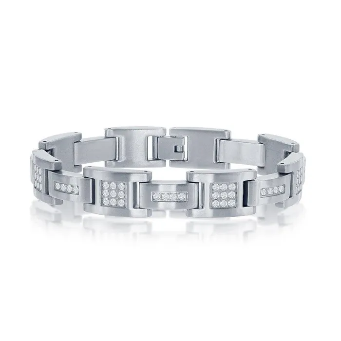 Stainless Steel Matte Cubic Zirconia Link Bracelet 85 Classic Bracelets