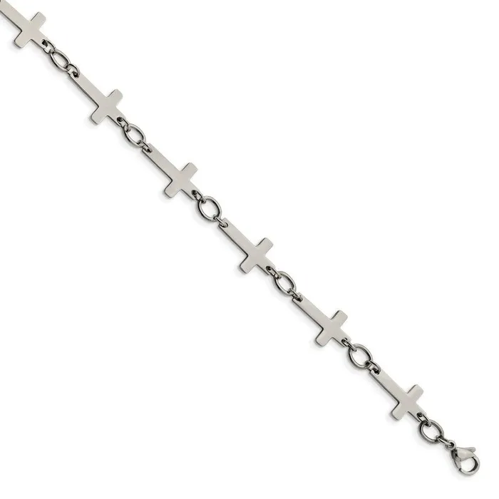 Stainless Steel Polished Sideways Cross Anklet Chisel Bracelets