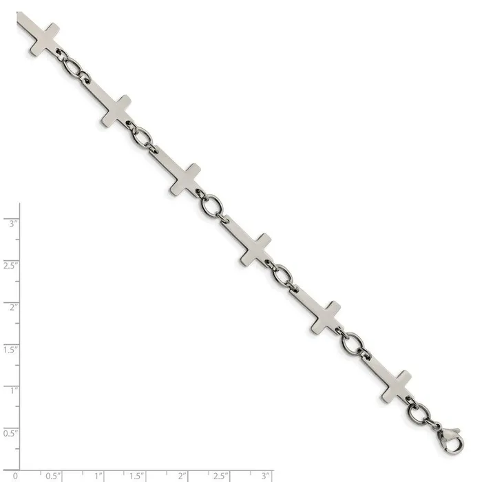 Stainless Steel Polished Sideways Cross Anklet Chisel Bracelets