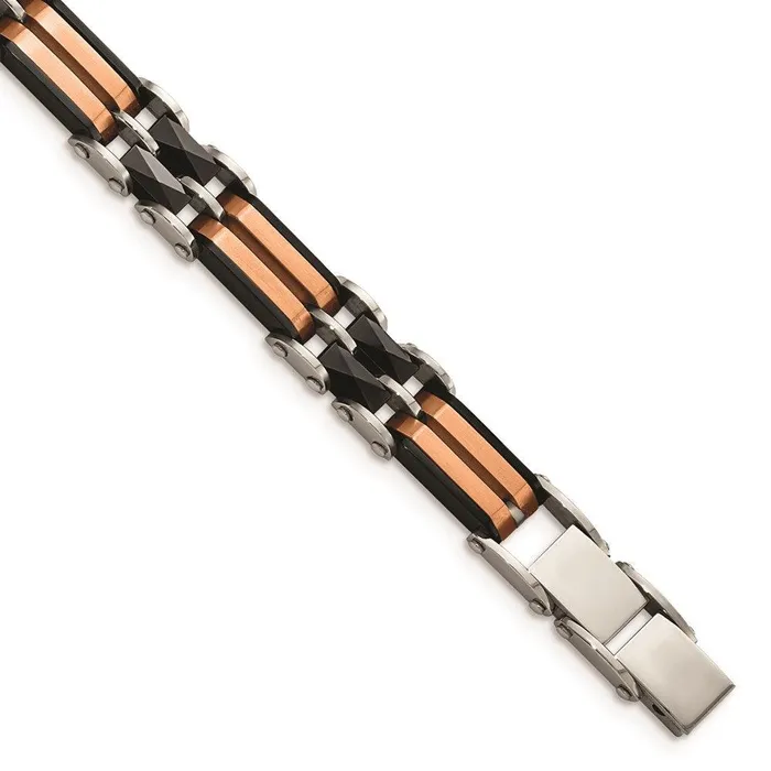 Stainless Steel Polished wBlk Ceramic Rose IP w5inextBracelet Chisel Bracelets Stainless Steel Polished wBlk Ceramic Rose IP w5inextBracelet Chisel Bracelets