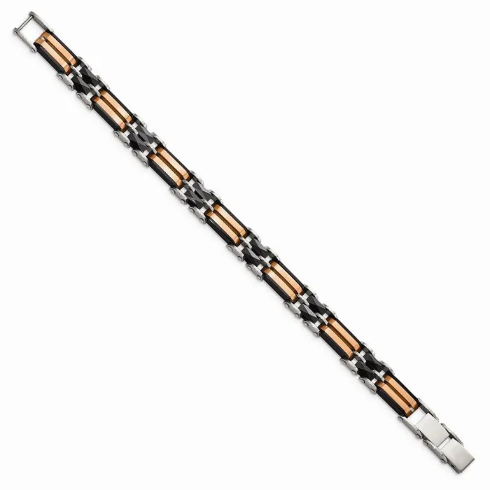 Stainless Steel Polished wBlk Ceramic Rose IP w5inextBracelet Chisel Bracelets Stainless Steel Polished wBlk Ceramic Rose IP w5inextBracelet Chisel Bracelets