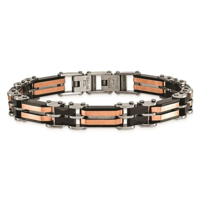 Stainless Steel Polished wBlk Ceramic Rose IP w5inextBracelet Chisel Bracelets Stainless Steel Polished wBlk Ceramic Rose IP w5inextBracelet Chisel Bracelets