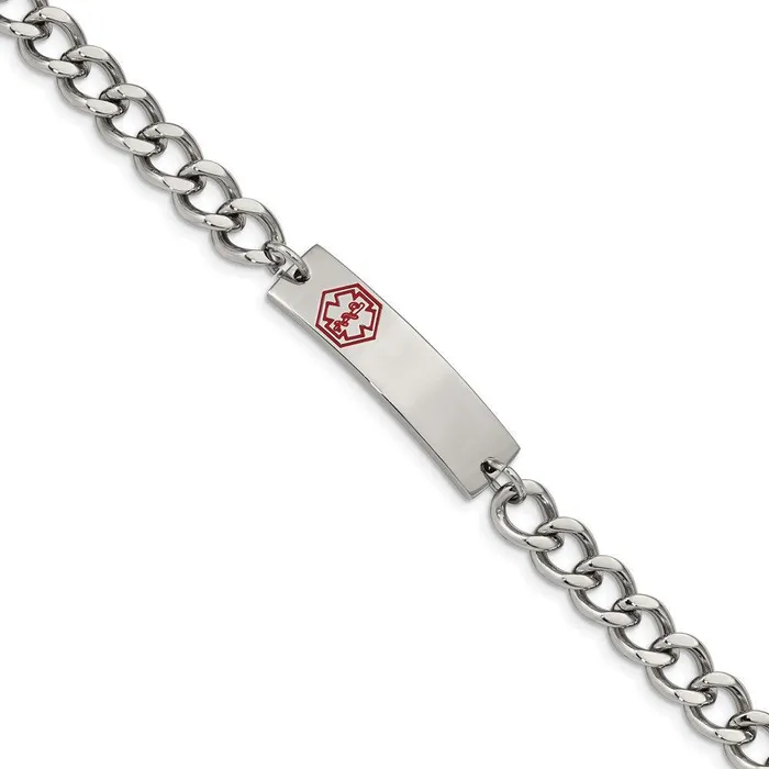 Stainless Steel Polished with Red Enamel 95in Medical ID Bracelet Chisel Bracelets Stainless Steel Polished with Red Enamel 95in Medical ID Bracelet Chisel Bracelets