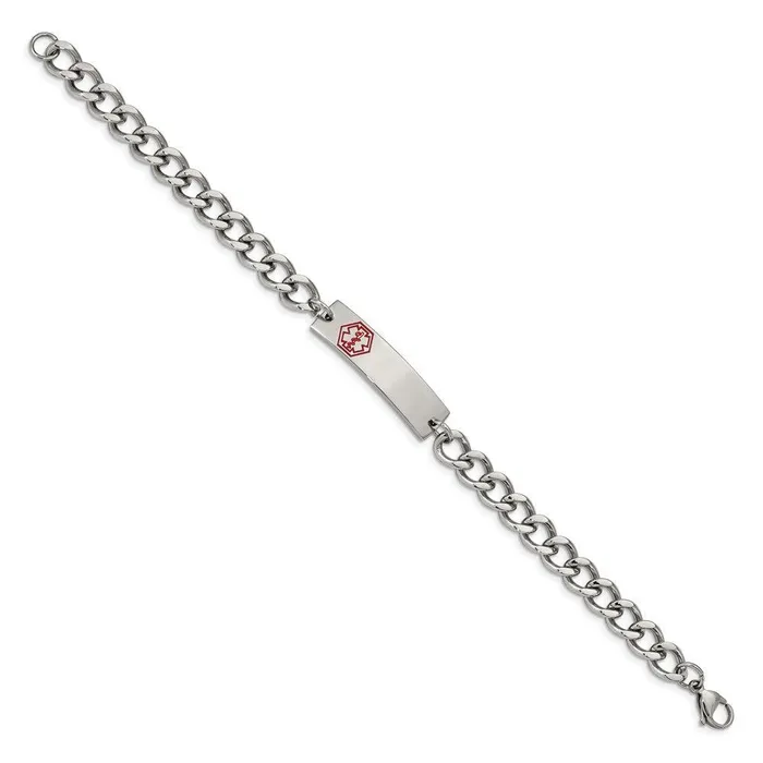 Stainless Steel Polished with Red Enamel 95in Medical ID Bracelet Chisel Bracelets