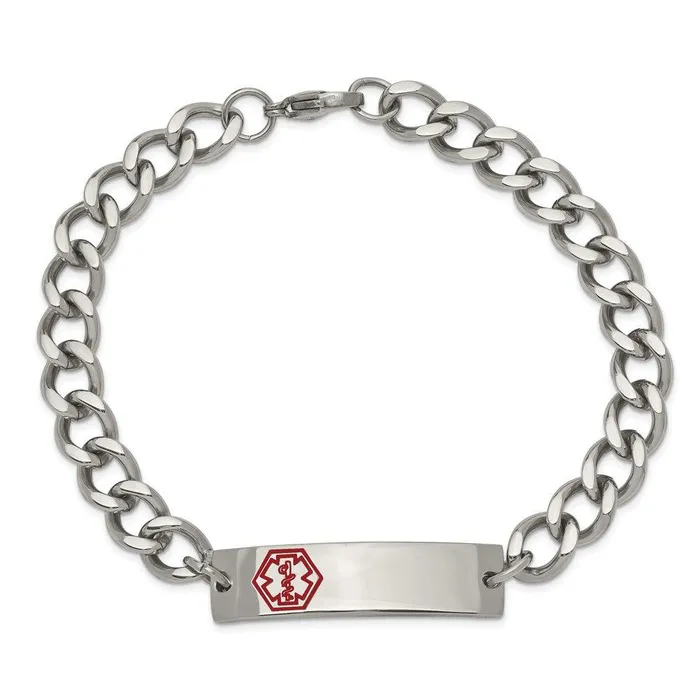 Stainless Steel Polished with Red Enamel 95in Medical ID Bracelet Chisel Bracelets