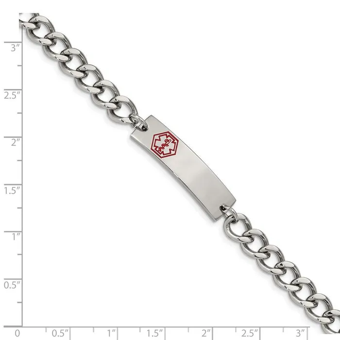 Stainless Steel Polished with Red Enamel 95in Medical ID Bracelet Chisel Bracelets