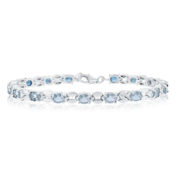 Sterling Silver 728cttw Blue Topaz Gemstone Oval Linked Bracelet Classic Bracelets Sterling Silver 728cttw Blue Topaz Gemstone Oval Linked Bracelet Classic Bracelets