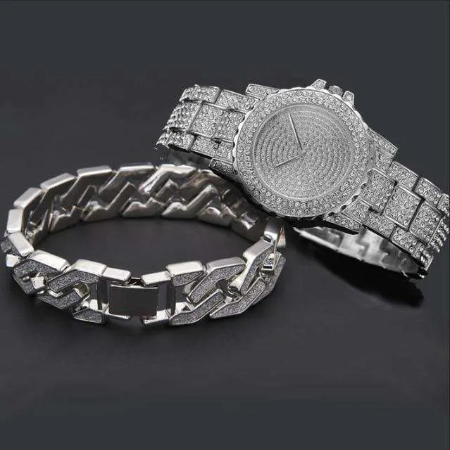 VVS Jewelry Bracelets Bling Geometric Bracelet Watch Set