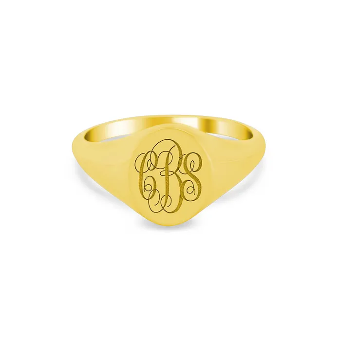 Womens Oval Signet Ring Extra Small Laser Engraved Script Monogram deBebians Rings Womens Oval Signet Ring Extra Small Laser Engraved Script Monogram deBebians Rings